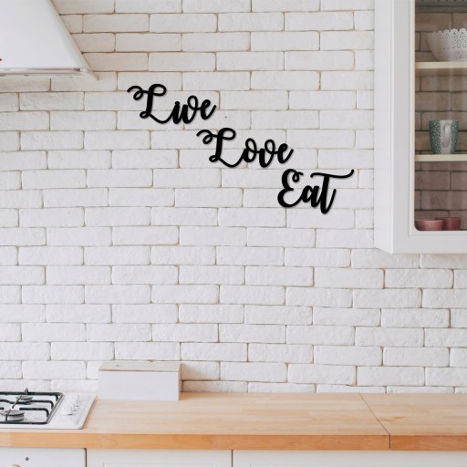 Decoratiune de perete, Live Love Eat, MDF, Live: 33 x 15 cm, Negru