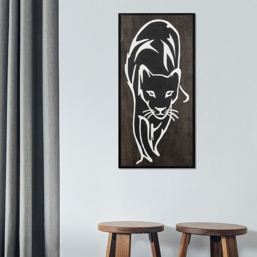 Decoratiune de perete, Jaguar, Placaj, 29 x 59 cm, Alb/Negru