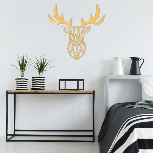 Decoratiune de perete, Deer2 Metal Decor, Metal, Dimensiune: 51 x 51 cm, Auriu