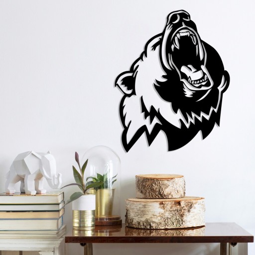 Decoratiune de perete, Bear 2, Metal, Dimensiune: 41 x 51 cm, Negru