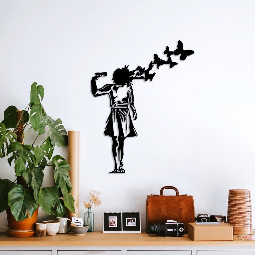 Decoratiune de perete, Banksy, Metal, Dimensiune: 66 x 51 cm, Negru