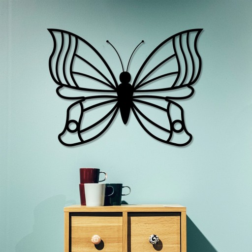 Decoratiune de perete, Butterfly 3, Metal, Dimensiune: 60 x 45 cm, Negru