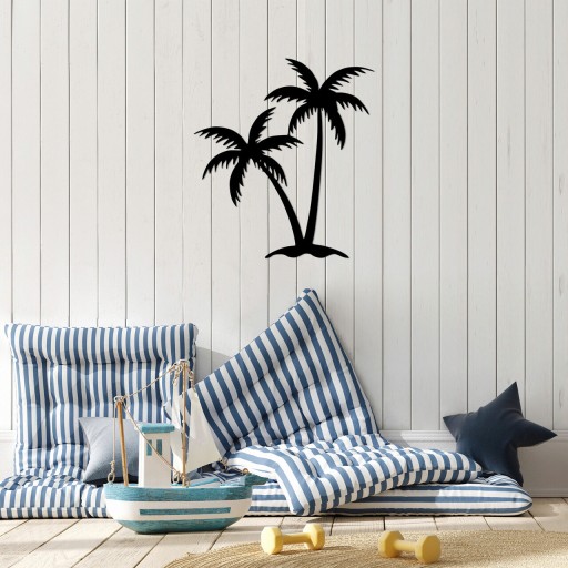 Decoratiune de perete, Palm 2, Metal, Dimensiune: 63 x 70 cm, Negru