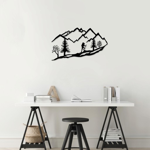 Decoratiune de perete, Mountain Climbing, Metal, 90 x 45 cm, Negru