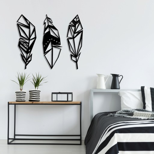 Decoratiune de perete, Feather, Metal, Dimensiune: 78 x 65 cm, Negru