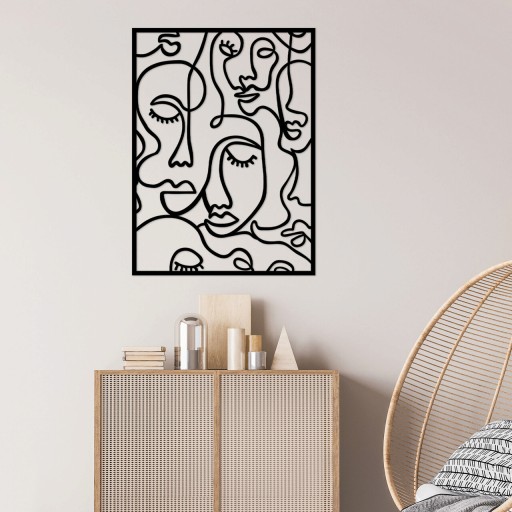 Decoratiune de perete, Faces 2, Metal, Dimensiune: 52 x 70 cm, Negru