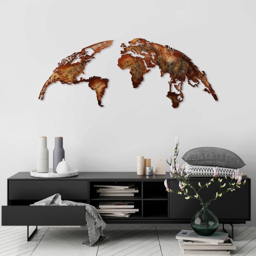 Decoratiune de perete, World Map Medium, Metal, 150 x 59 cm, Multicolor