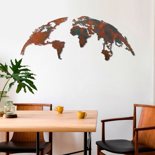 Decoratiune de perete, World Map Medium, Metal, 150 x 59 cm, Multicolor