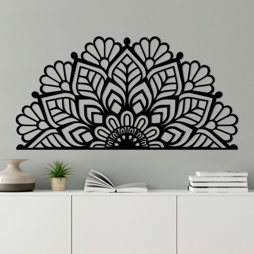 Decoratiune de perete, Mandala-S-2, Metal, Dimensiune: 117 x 1,5 x 59 cm, Negru