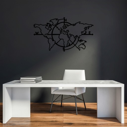 Decoratiune de perete, World Map 8, Metal, Dimensiune: 118 x 68 cm, Negru