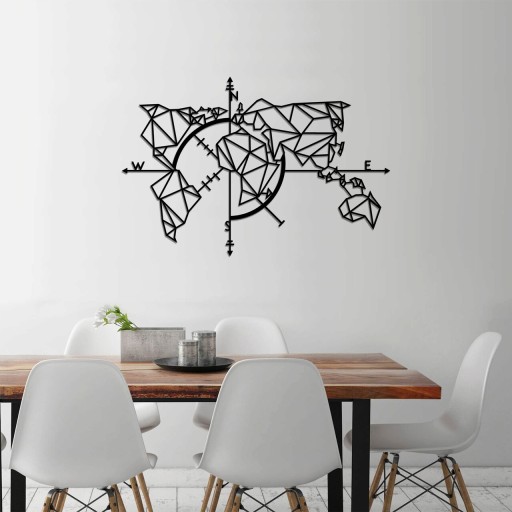 Decoratiune de perete, World Map Metal Decor 2, Metal, Dimensiune: 111 x 74 cm, Negru