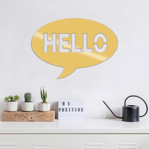 Decoratiune de perete, Hello Metal Decor, Metal, Dimensiune: 49 x 35 cm, Auriu