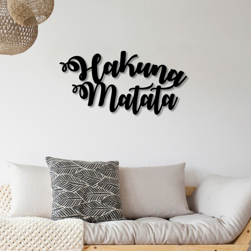 Decoratiune de perete, Hakuna Matata, Metal, 70 x 35 cm, Negru