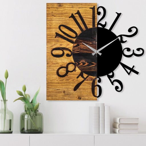 Ceas de perete, Wooden Clock 7, Lemn/metal, Dimensiune: 58 x 3 x 58 cm, Nuc / Negru