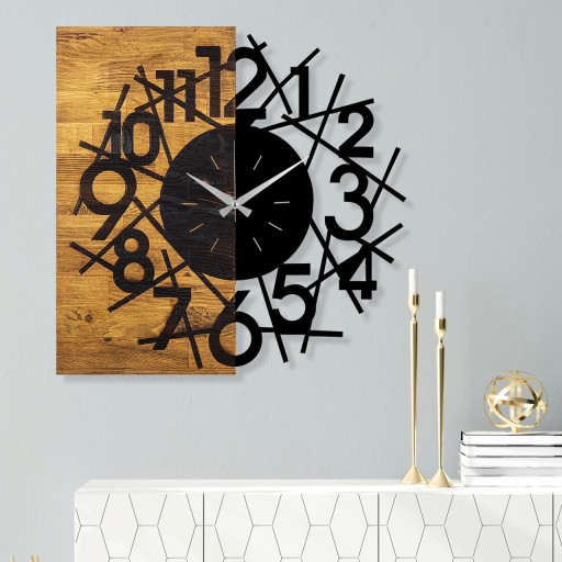 Ceas de perete, Wooden Clock 26, Lemn/metal, Dimensiune: 59 x 3 x 58 cm, Nuc / Negru