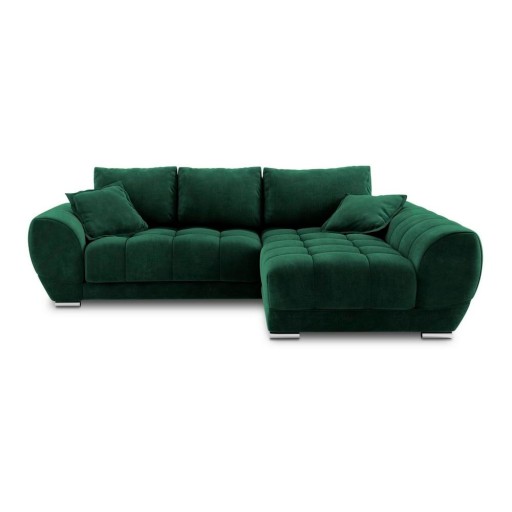 Colțar extensibil cu tapițerie de catifea și șezlong pe partea dreaptă Windsor & Co Sofas Nuage, verde smarald