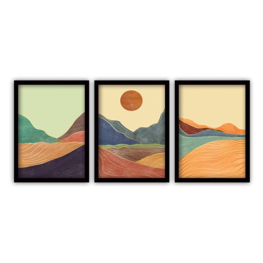 Set 3 tablouri cu ramă neagră Vavien Artwork Sunrise, 35 x 45 cm