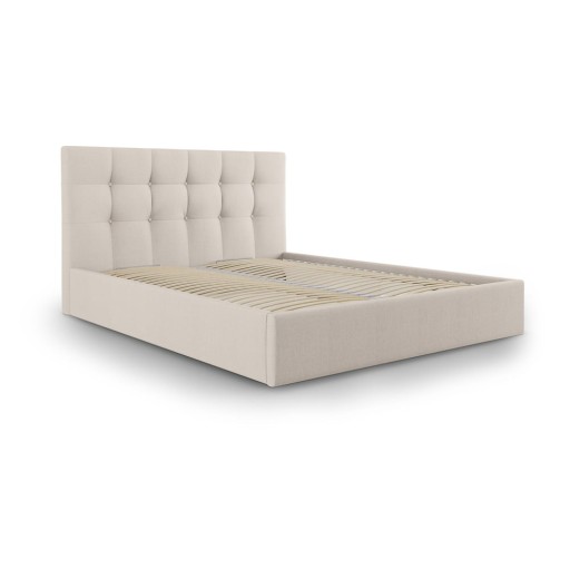 Pat matrimonial 160x200 cm bej tapițat cu spațiu de depozitare cu somieră Nerin – Mazzini Beds