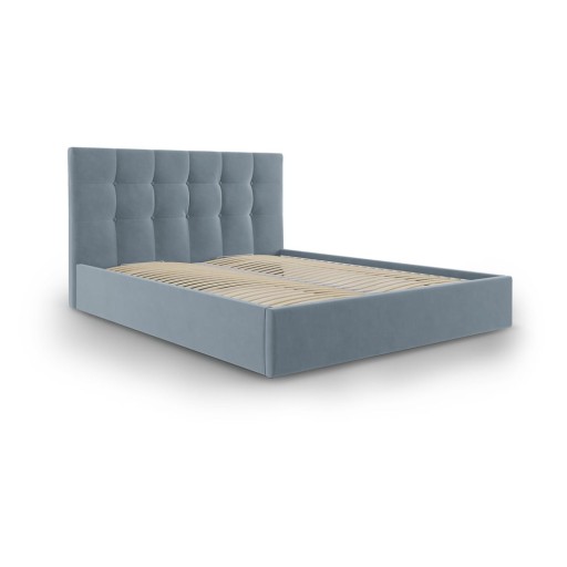 Pat matrimonial 160x200 cm albastru deschis tapițat cu spațiu de depozitare cu somieră Nerin – Mazzini Beds