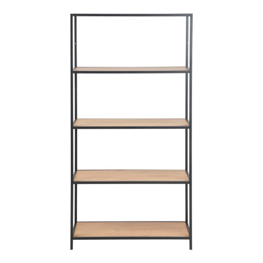 Bibliotecă neagră/în culoare naturală cu aspect de lemn de stejar 77x150 cm Seaford – Actona