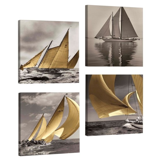 Tablou decorativ din mai multe piese Boats, 33 x 33 cm