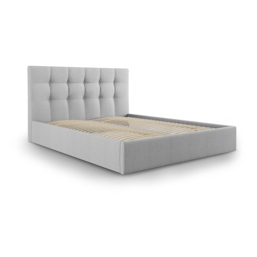 Pat matrimonial 180x200 cm gri deschis tapițat cu spațiu de depozitare cu somieră Nerin – Mazzini Beds