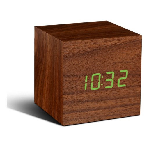 Ceas deșteptător cu LED Gingko Cube Click Clock, maro - verde