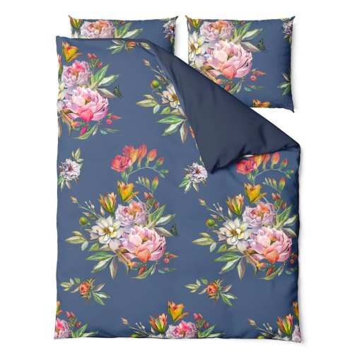 Lenjerie de pat din bumbac satinat pentru pat dublu Bonami Selection Floret, 160 x 200 cm, albastru marin