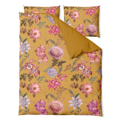 Lenjerie de pat din bumbac satinat pentru pat single Bonami Selection Blossom, 140 x 200 cm, ocru