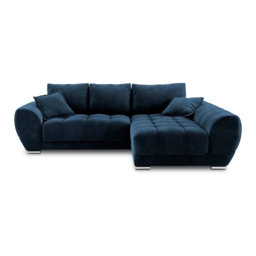 Colțar extensibil cu tapițerie de catifea și șezlong pe partea dreaptă Windsor & Co Sofas Nuage, albastru