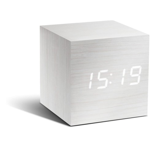 Ceas deșteptător cu LED Gingko Cube Click Clock, alb