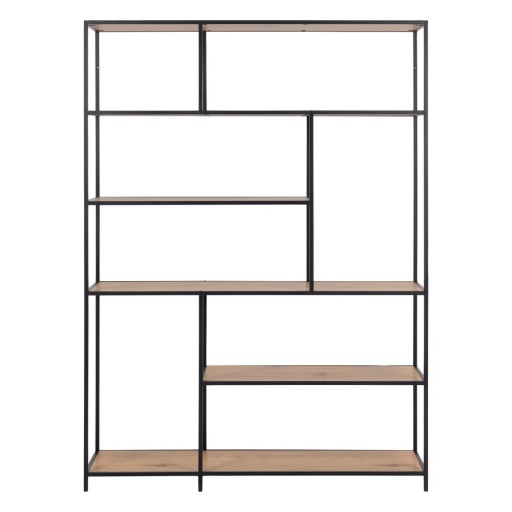 Bibliotecă neagră/în culoare naturală cu aspect de lemn de stejar 135x185 cm Seaford – Actona