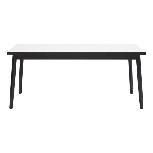 Masă de dining extensibilă albă-neagră cu aspect din lemn de stejar H Hammel Single, 180 x 90 cm