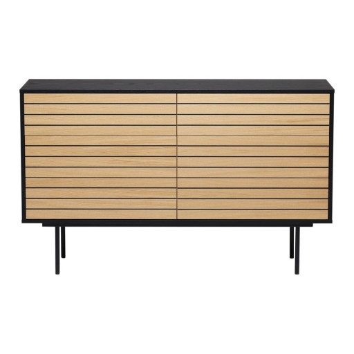 Comodă neagră/în culoare naturală joasă cu aspect de lemn de stejar 140x84 cm Stripe – Woodman