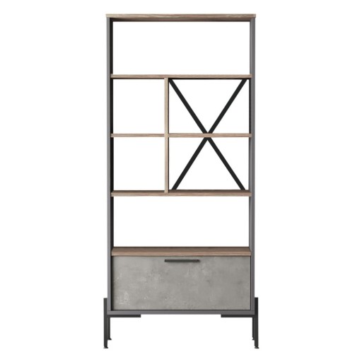 Bibliotecă gri cu aspect de lemn de stejar 75,5x161 cm Magda – Kalune Design