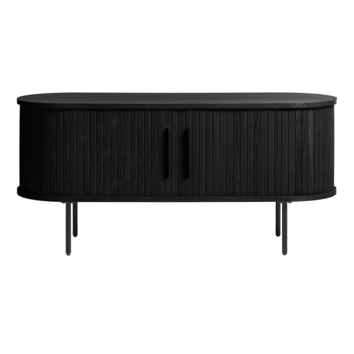 Masă TV neagră cu aspect de lemn de stejar 120x56 cm Nola – Unique Furniture