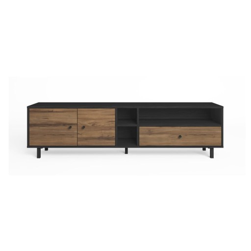 Comodă TV negru/natural cu aspect de lemn de nuc 180x47 cm Roald – Marckeric