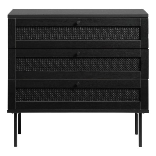 Comodă neagră joasă cu aspect de lemn de stejar 80x75 cm Pensacola – Unique Furniture