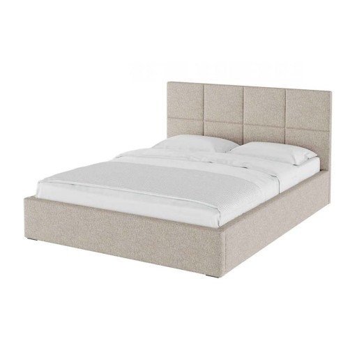 Pat matrimonial bej tapițat cu spațiu de depozitare cu somieră 180x200 cm Bufo Bed – MESONICA