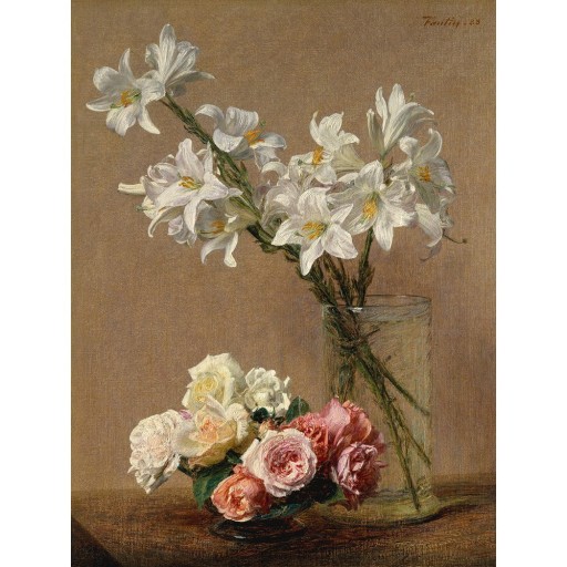 Reproducere tablou Henri Fantin-Latour - Roses and Lilies, 45 x 60 cm