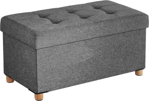 Bancheta cu spatiu pentru depozitare Chesterfield, Vasagle, 76 x 38 x 38 cm, tesatura aspect in/MDF, picioare din lemn, gri inchis