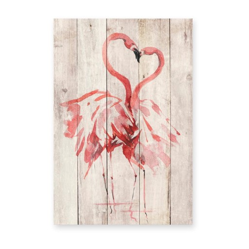 Decorațiune din lemn de pin pentru perete Madre Selva Love Flamingo, 60 x 40 cm