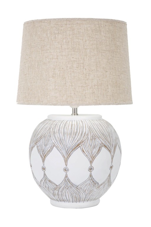 Lampa de masa, Atene, Mauro Ferretti, 1 x E27, 40W, Ø38 x 59 cm, polirasina/fier/textil, alb antic/maro