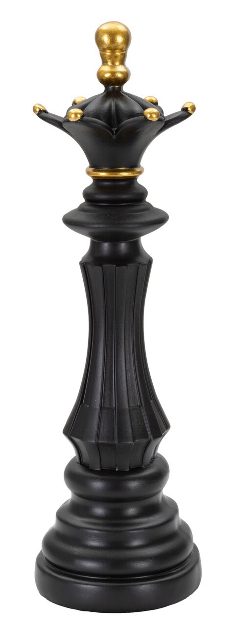 Statueta decorativa / Piesa de sah Regina, Black Queen, Mauro Ferretti, Ø12 x 37 cm, polirasina, negru/auriu