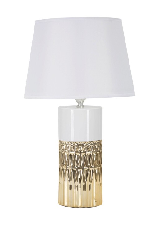 Lampa de masa, Glam Elegant, Mauro Ferretti, 1 x E27, 40W, Ø30 x 48.5 cm, ceramica/fier/textil, alb/auriu