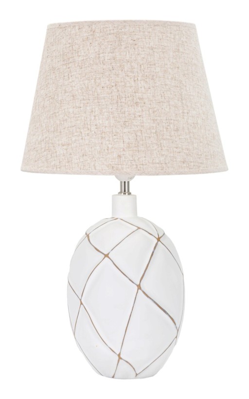 Lampa de masa, Lines, Mauro Ferretti, 1 x E27, 40W, Ø35 x 60 cm, polirasina/fier/textil, alb antic/maro