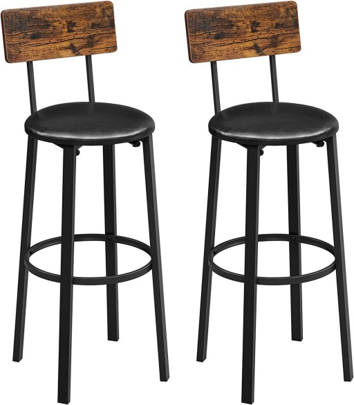 Set 2 scaune de bar, Vasagle, 39 x 39 x 100 cm, PAL/otel, maro rustic