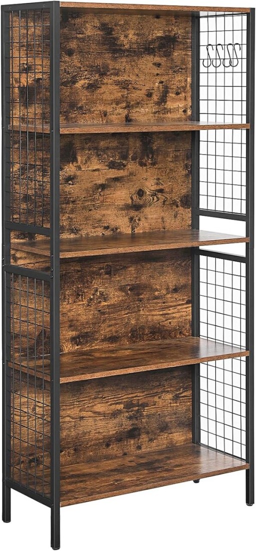 Biblioteca cu 4 rafturi, Vasagle 74 x 30 x 154.5 cm, PAL/otel, maro rustic