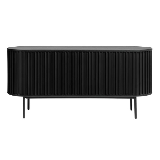 Comodă neagră joasă cu aspect de lemn de stejar cu ușă glisantă 73x160 cm Siena – Unique Furniture