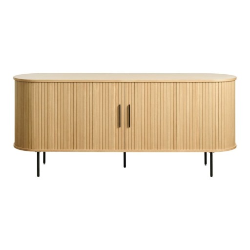 Comodă joasă cu aspect de lemn de stejar cu ușă glisantă 76x180 cm Nola – Unique Furniture